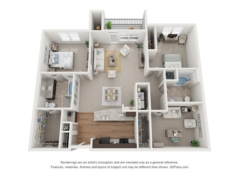 Floor plan for 3 beds, 2 baths, 1421 sqft